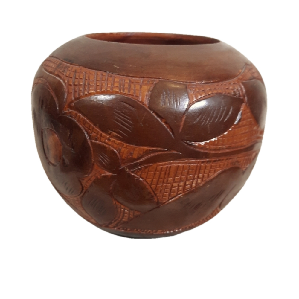 Large Vintage Carved Wooden Vase 1990s